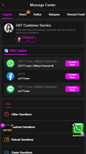 ZS777 Game Customer Support